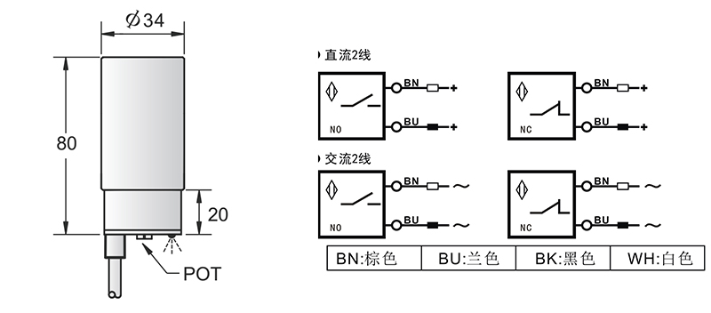 AC D34兩線電容式接近開關