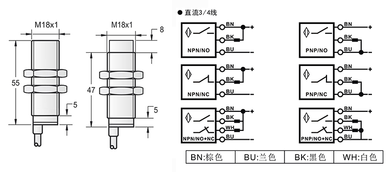 M18-55mm圓柱標(biāo)準(zhǔn)型接近開(kāi)關(guān)出線式