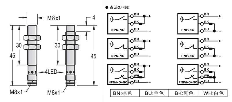 M8-M8-45mm圓柱標(biāo)準(zhǔn)型接近開(kāi)關(guān)接頭式