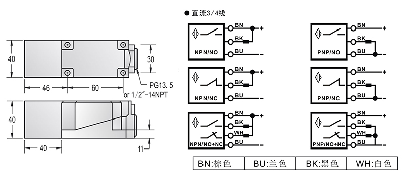 Q40出線式方形電感式接近開關(guān)